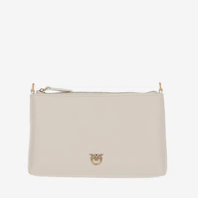 Pinko Leather Clutch Bag With Logo In White