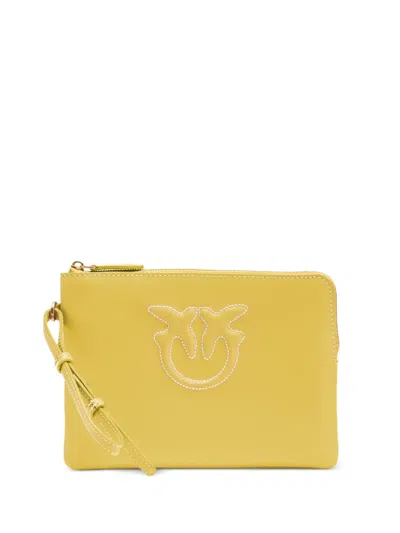Pinko Leather Clutch Bag In Yellow