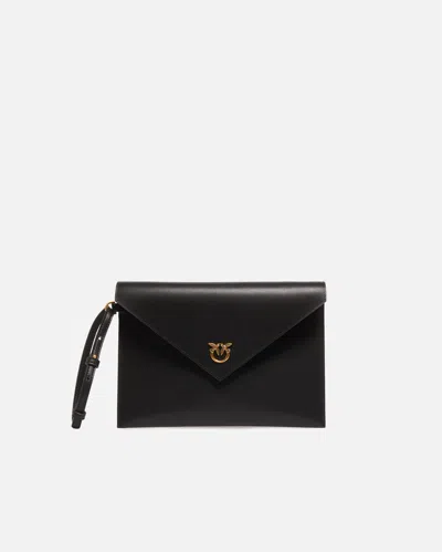 PINKO LEATHER CLUTCH WITH LOVE BIRDS LOGO