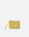 Pinko Leather Clutch With Wristlet And Birds Logo In Lime-antique Gold