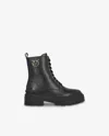 Pinko Leather Combat Boots With Metal Logo In Nero Limousine