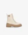 Pinko Mia Leather Combat Boots In Yoghurt