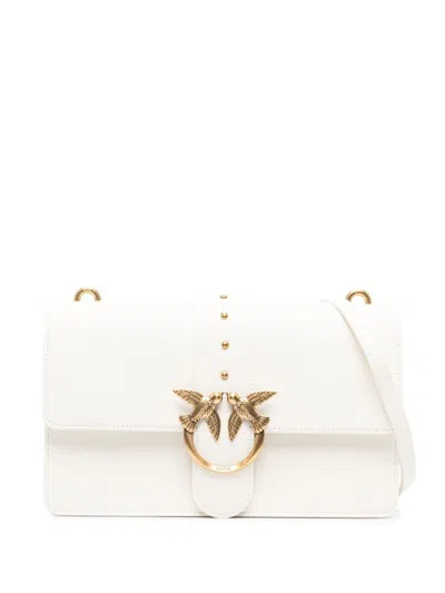 Pinko Leather Crossbody Bag With Gold-tone Embellishment In White