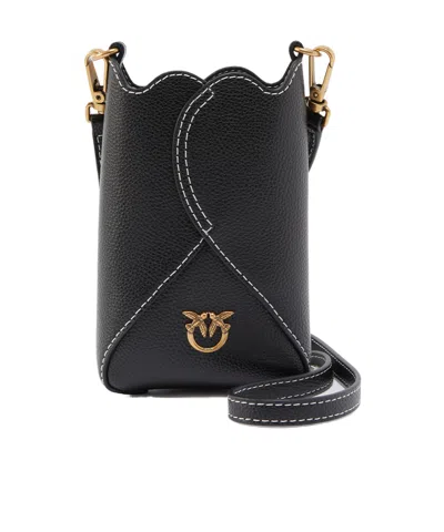 Pinko Leather Crossbody Smartphone Case In Black