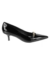 Pinko Glossy Leather Pump With Pointed Toe And Logo Chain Detail In Black
