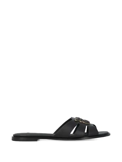Pinko Leather Flat Sandals In Black