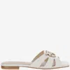 Pinko Milk Calf Leather Slippers With Striped Structure And Golden Details In White