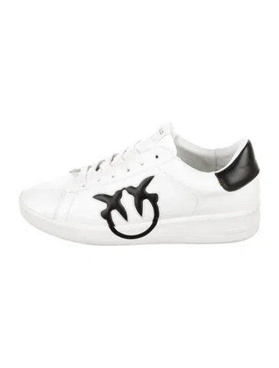 Pre-owned Pinko Leather Graphic Print Sneakers In White