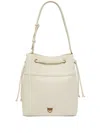 Pinko Leather Handbag With Gold Accents And Drawstring Closure In White