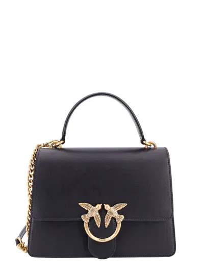 Pinko Leather Handbag With Love Bird Buckle In Black  