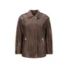 Pinko Washed Leather Jacket With Collar