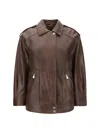 Pinko Washed Leather Jacket With Collar