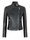 Pinko Blouson De Motard En Cuir Avec Dos En Tissu In Black
