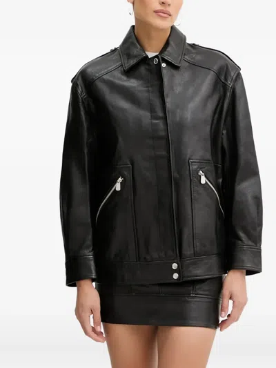 Pinko Leather Jacket In Black