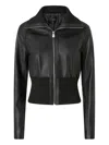 Pinko Short Nappa Leather And Knit Jacket In Black