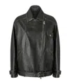 Pinko Leather Jacket With Belted Waist And Pockets In Black