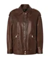 Pinko Washed Leather Jacket With Collar In Brown