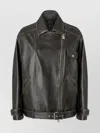 Pinko Leather Jacket With Belted Waist And Pockets In Black