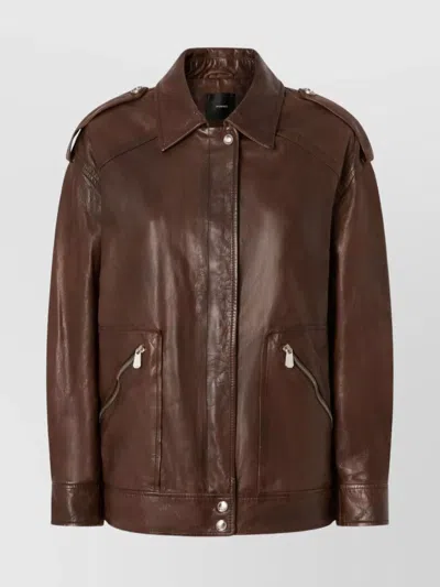 PINKO LEATHER JACKET WITH BUTTON AND COLLARED DESIGN
