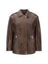 Pinko Washed Leather Jacket With Collar