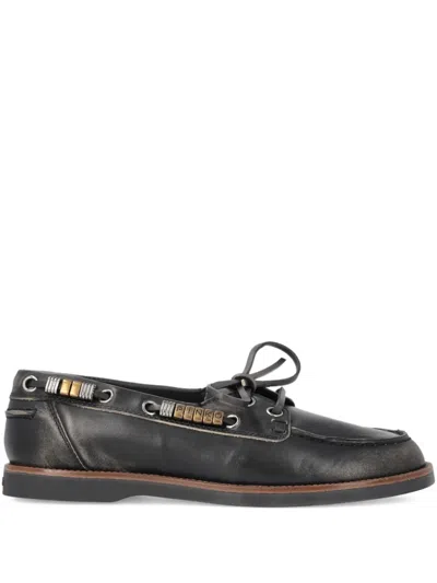Pinko Leather Lace-up Loafers In Black