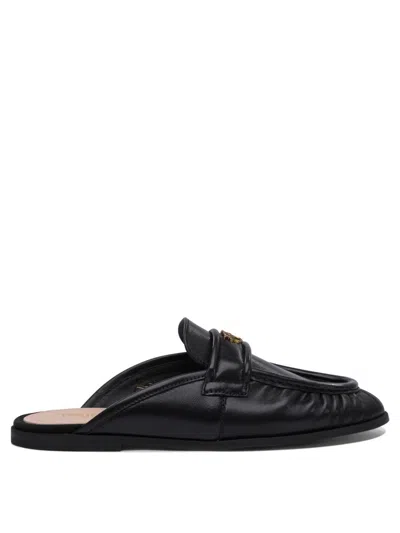 Pinko Leather Loafers With Gathered Detailing In Black