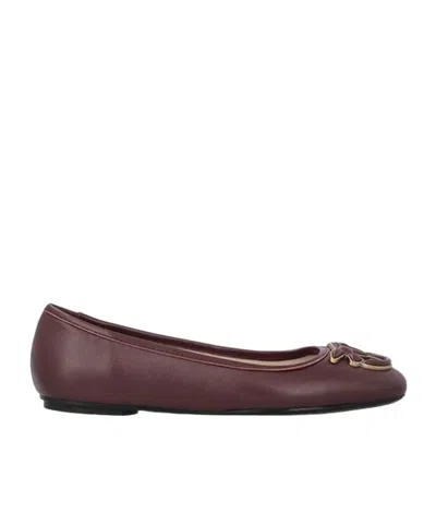 Pinko Leather Logo-plaque Ballet Flats In Burgundy