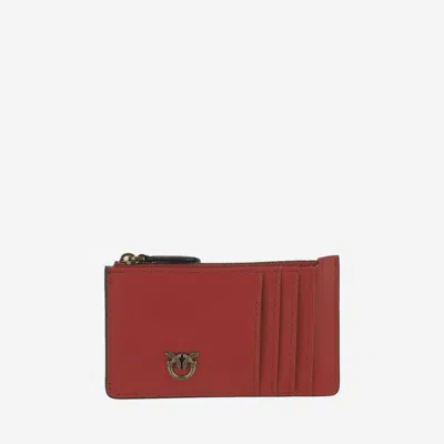 Pinko Leather Love Birds Card Holder In Brown