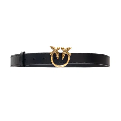 Pinko Leather Love Birds High-rise Belt In Black