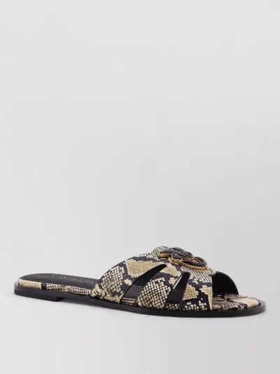 Pinko Leather Low Sandals In Animal Print