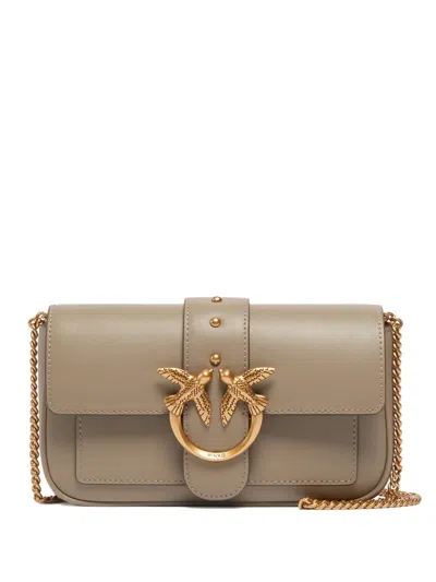 Pinko Leather Mini Bag In Neutral