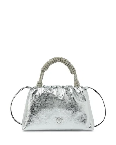 Pinko Leather Mini Clutch In Silver