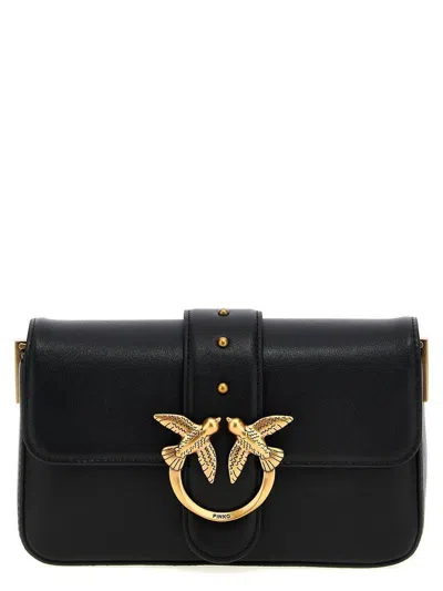 Pinko Leather Mini Love Shoulder Bag In Black