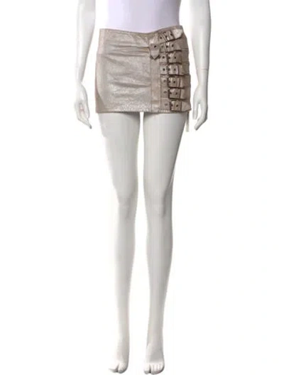 Pre-owned Pinko Leather Mini Skirt In Neutral