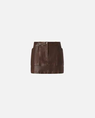 Pinko Leather Mini Skirt With Pockets In Brown-sassicaia