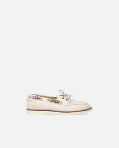 Pinko - Leather Moccasins With Jewel Details - 38 In Neutral