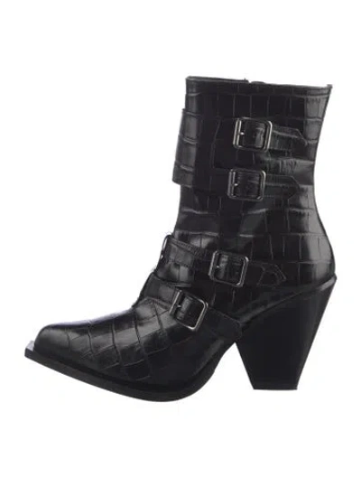 Pre-owned Pinko Leather Moto Boots In Black