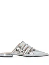 Pinko Leather Mules In Silver