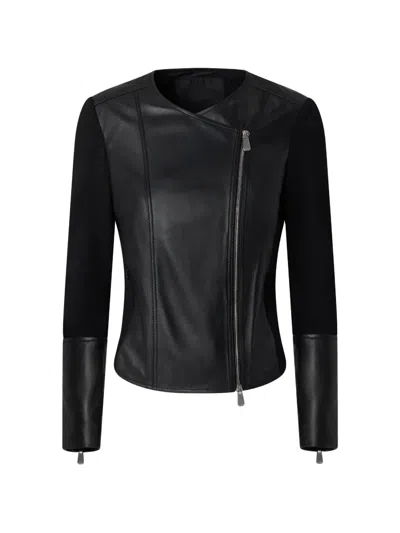 Pinko Leather Panelled Zipped Jacket In Black