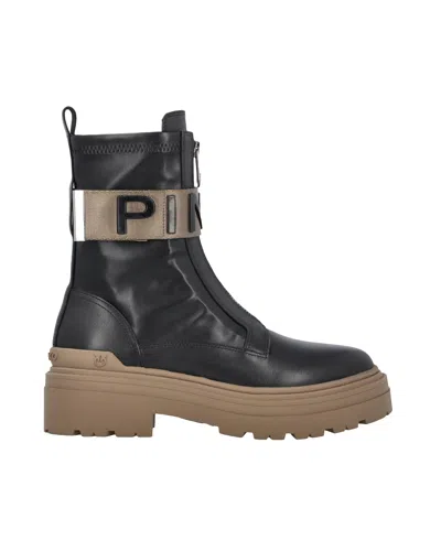Pinko Leather Platform Ankle Boot In Black