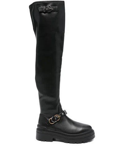 Pinko Leather Platform Boots In Black