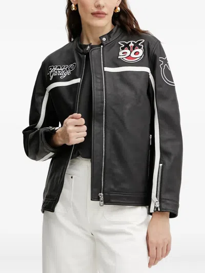 Pinko Leather Racer Jacket In Black