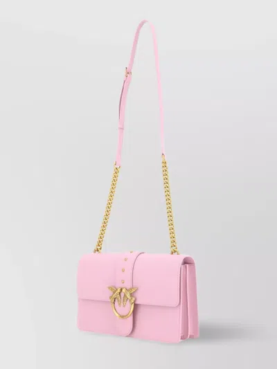 Pinko Leather Rectangular Cross-body Bag With Chain Strap In Pink