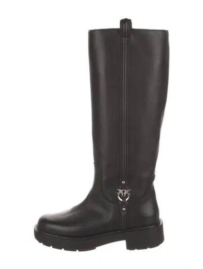 Pre-owned Pinko Leather Riding Boots In Black