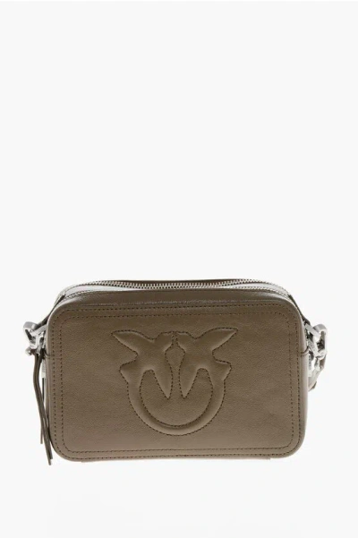 Pinko Leather Scricciolo Camera Bag With Ton On Ton Logo In Green