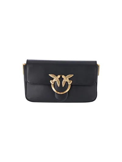 Pinko Leather Shoulder Bag In Black