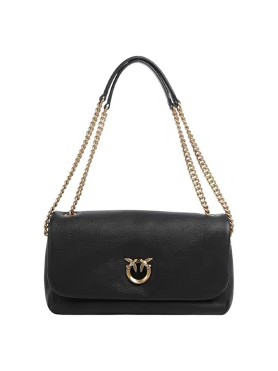 Pinko Leather Shoulder Bag In Black