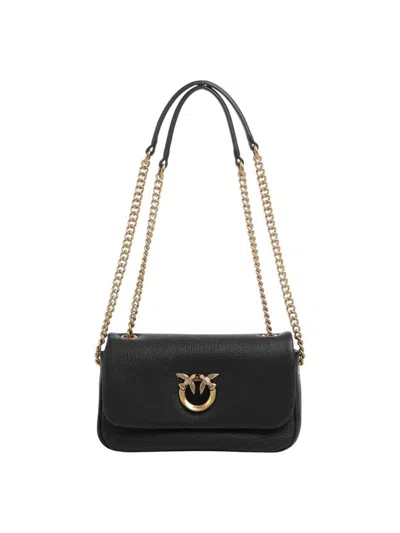 Pinko Leather Shoulder Bag In Black