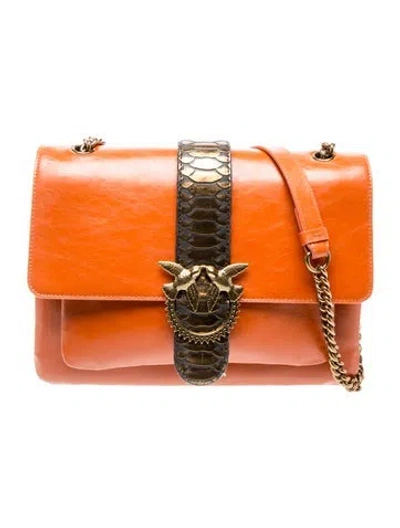 Pre-owned Pinko Leather Shoulder Bag In Brown/orange