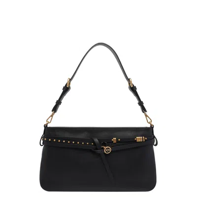 Pinko Leather Shoulder Bag With Adjustable Handle In Black